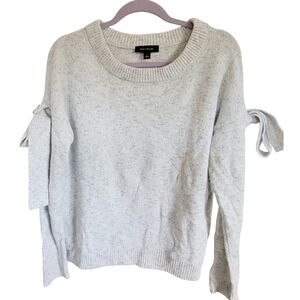 Ann Taylor L Women's Wool Linen‎ Blend Pullover Marled Gray Sweater Bowties NWOT